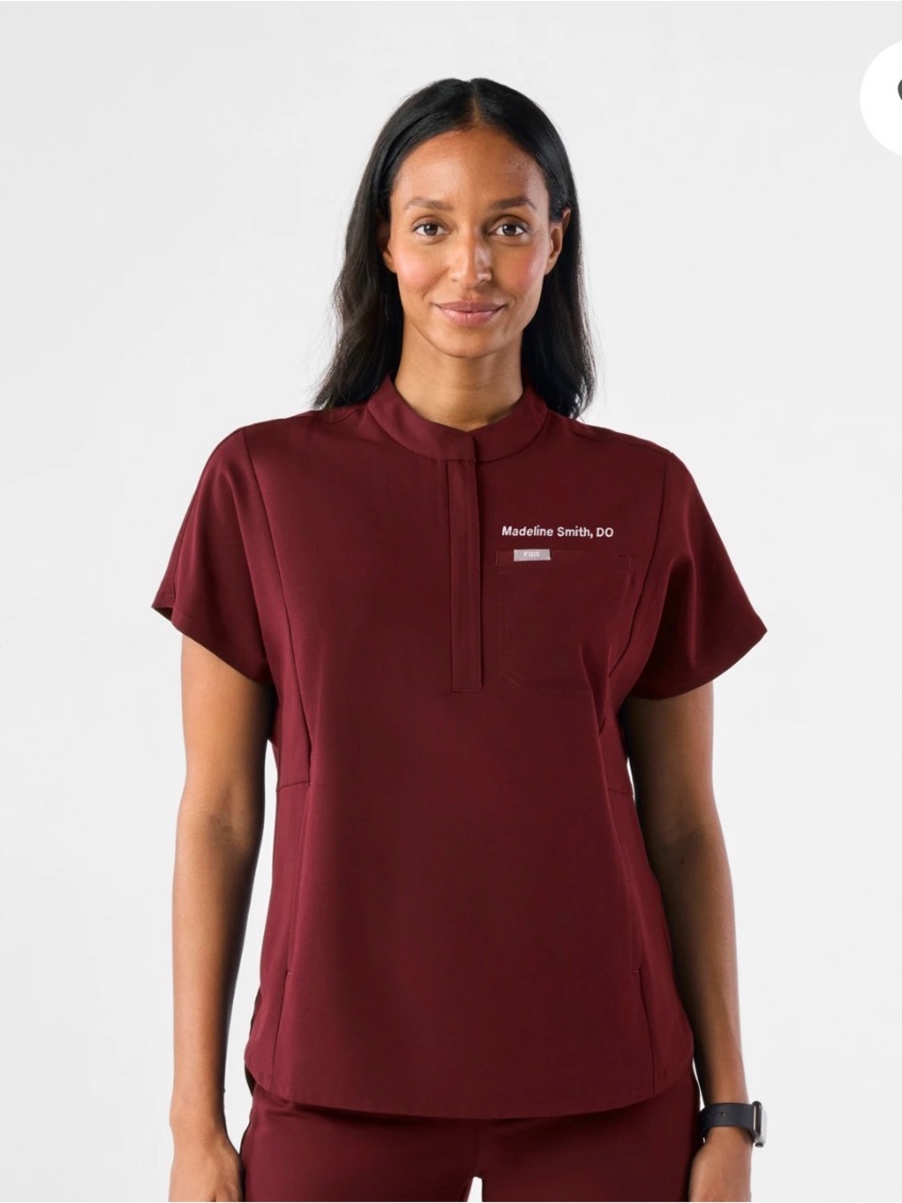 Figs Short Sleeve Medical Top in Burgundy